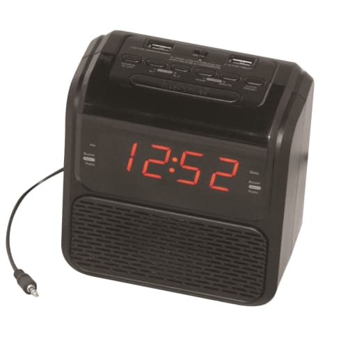 Sonnet R-2218 Alarm Clock with Aux In and 2 USB Charging Ports, Black